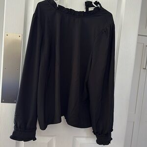J Crew Factory black dress shirt with ruffle collar and sleeve. 3X. EUC